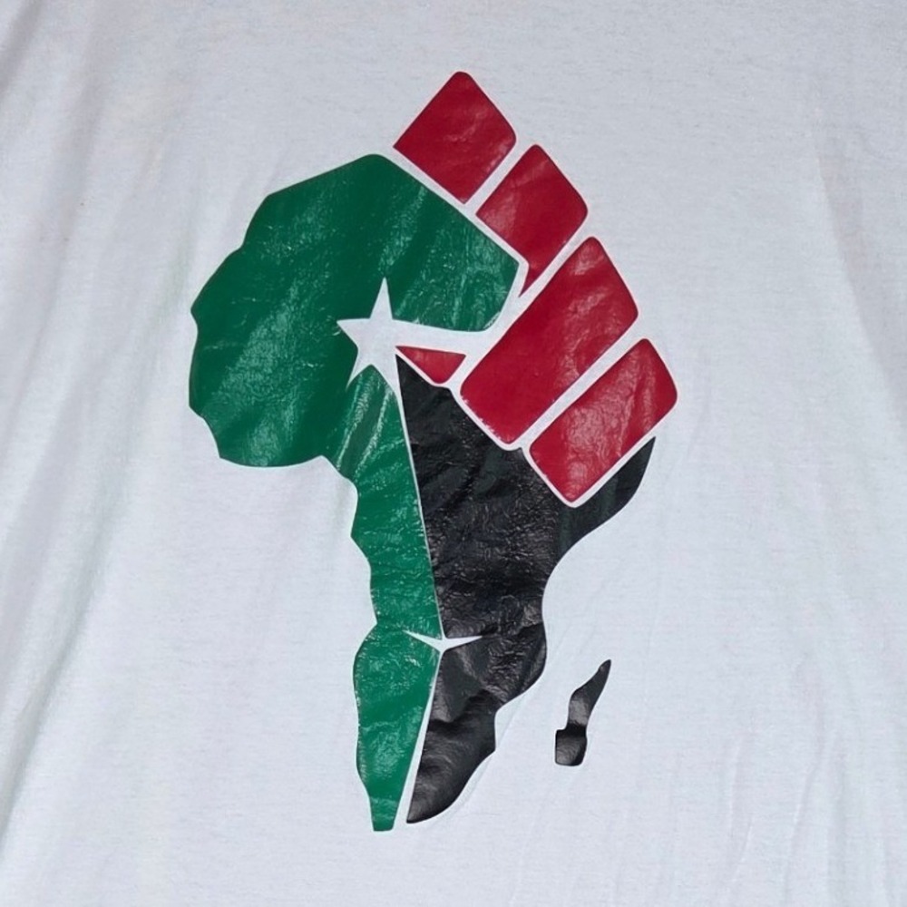 Hanes Graphic T-Shirt Mens 2XL White Pan-African Fist Africa Map Cotton Tee - Picture 1 of 4
